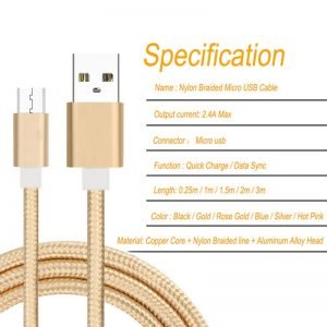 2 st 3 m micro-usb guld kabel guld