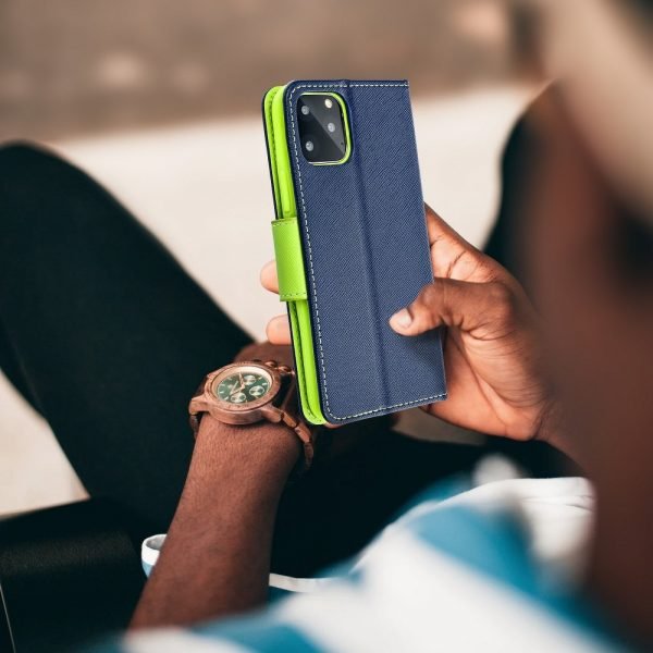 Fancy Book case for IPHONE 12 / 12 PRO navy/lime - Image 4