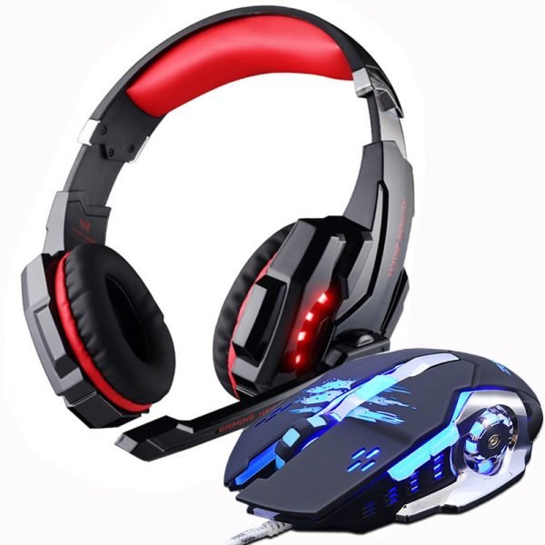 Spelheadset med mikrofon + spelmus orange