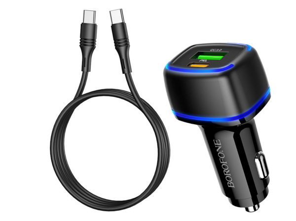 Snabb Billaddare USB C med usb-c kabel svart