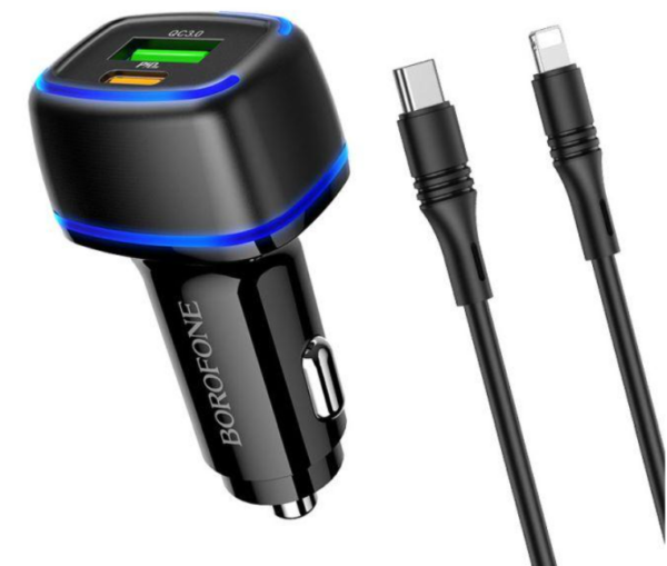 Snabb Billaddare med USB-C och USB-A portar, USB-C till USB-C kabel medföljer - svart - Maxlife 20W Car Charger