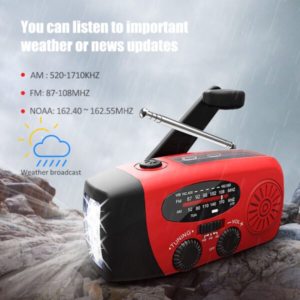 Solceller vattentäta vevradio med Powerbank,svart - Image 5