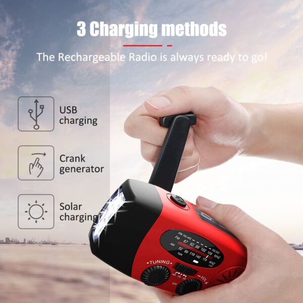 Solceller vattentäta vevradio med Powerbank,svart - Image 3