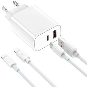 snabb iphone dual- laddare med 2 kablar