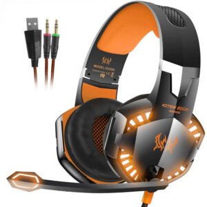Stereo Gaming Headset Djup Bas Datorspel Hörlurar Hörlurar med LED-ljus Mikrofon för PC Laptop PS4 orange