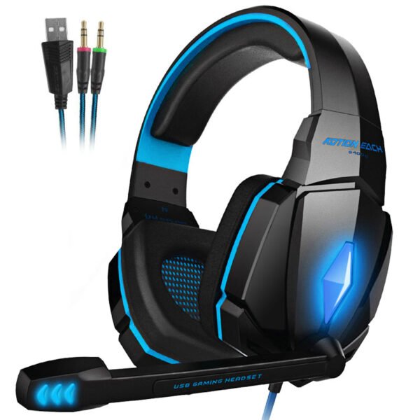Stereo Gaming Headset Djup Bas Datorspel Hörlurar Hörlurar med LED-ljus Mikrofon för  PS4 blå - Image 2