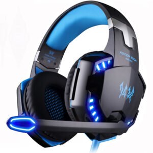 Stereo Gaming Headset Djup Bas Datorspel Hörlurar Hörlurar med LED-ljus Mikrofon för  PS4 blå