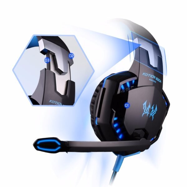Stereo Gaming Headset Djup Bas Datorspel Hörlurar Hörlurar med LED-ljus Mikrofon för PC Laptop PS4 orange - Image 4