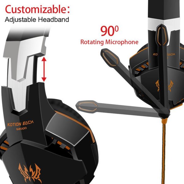 Stereo Gaming Headset Djup Bas Datorspel Hörlurar Hörlurar med LED-ljus Mikrofon för PC Laptop PS4 orange - Image 2