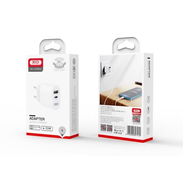 XO väggladdare L97 1x USB 1x USB-C 2,4A - Image 3