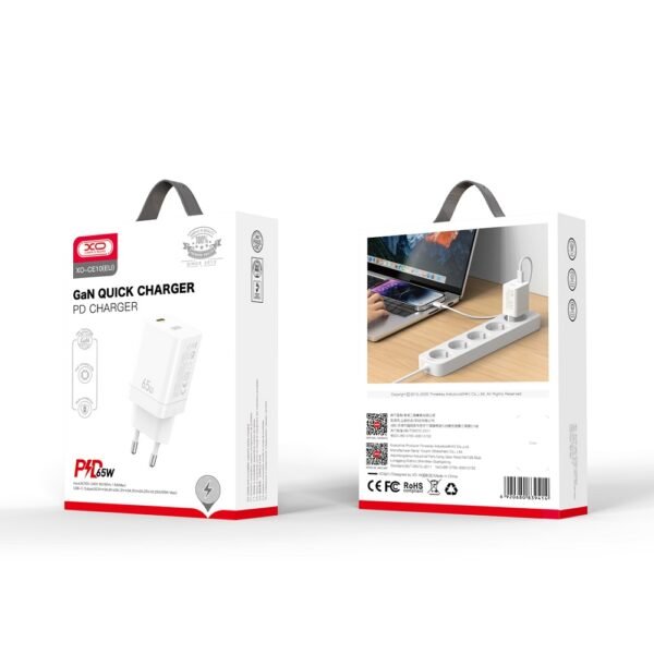 XO väggladdare CE10 PD 65W 1x USB-C vit - Image 2