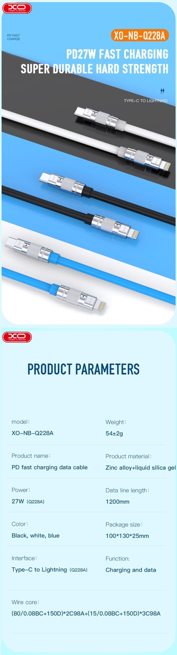 XO-kabel   USB-C - Lightning 1,2m 27W vit - Image 2