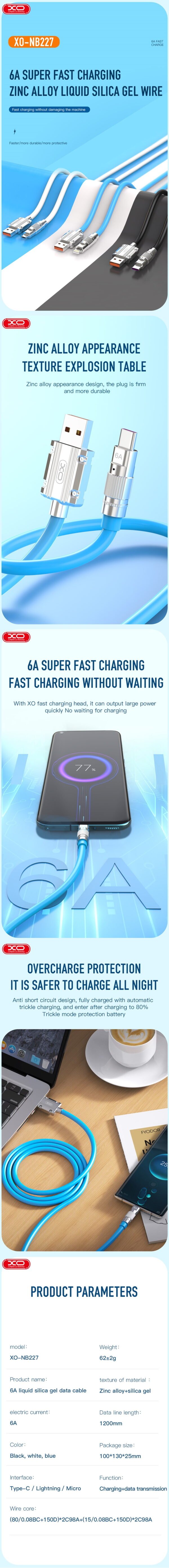 XO kabel NB251 USB - Lightning 1,0 m 6A gul - Image 3