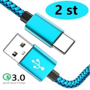 2 st super kvalitet 3 m usb-c ljusblå "Blue" "Blå"