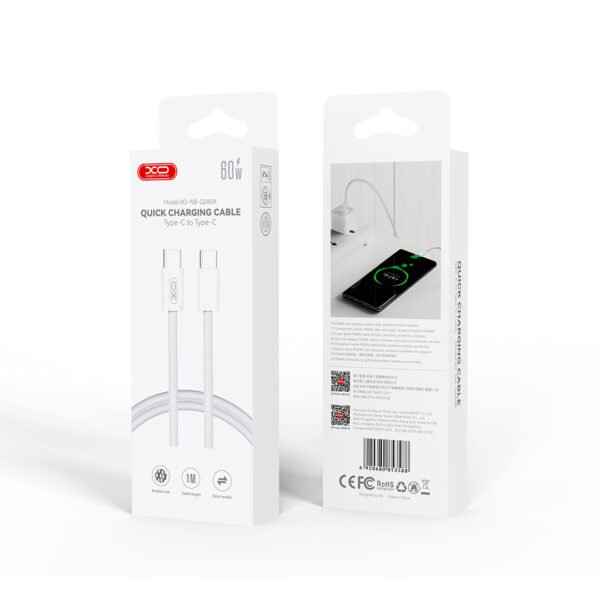 2 st 1m XO-kabel NB-Q260A PD USB-C - USB-C   vit 60W - Image 3