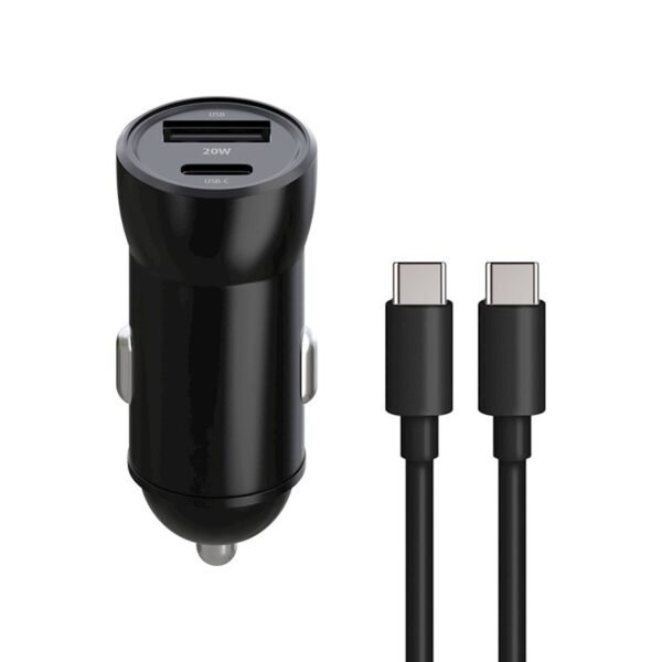 Snabb Billaddare med USB-C och USB-A portar, USB-C till USB-C kabel medföljer - svart - Maxlife 20W Car Charger - Image 3