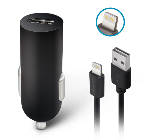 Forever M02 billaddare 1x USB 1A svart + Lightning-kabel