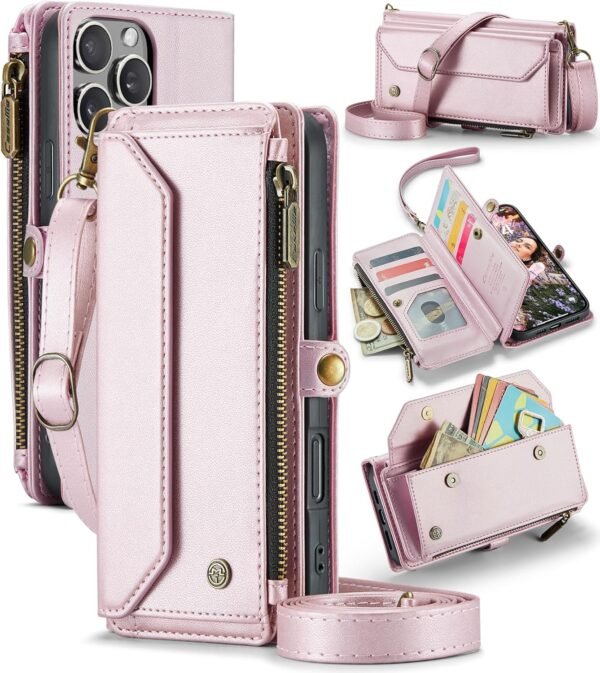Caseme Plånbok med dragkedja iphone 16 rosa